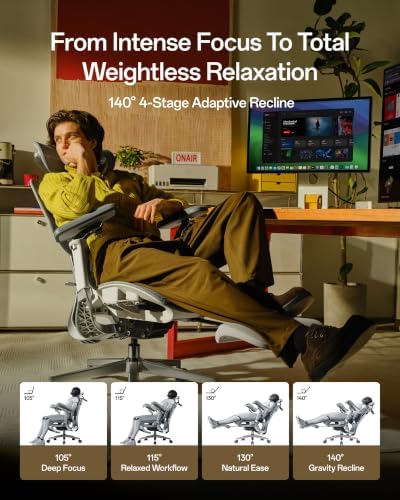 Hbada E3 Pro 2026 Edition Ergonomic Office Chair, Mesh Desk Chair with 3-Zone Floating Lumbar Support, Upgraded 4D Headrest, 720° Armrests, Grey with Footrest