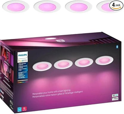 Philips Hue Smart Recessed 5/6 Inch LED Downlight - White and Color Ambiance Color-Changing Light - 4 Pack - 1100LM - Control with Hue App - Compatible with Alexa, Google Assistant and Apple Homekit