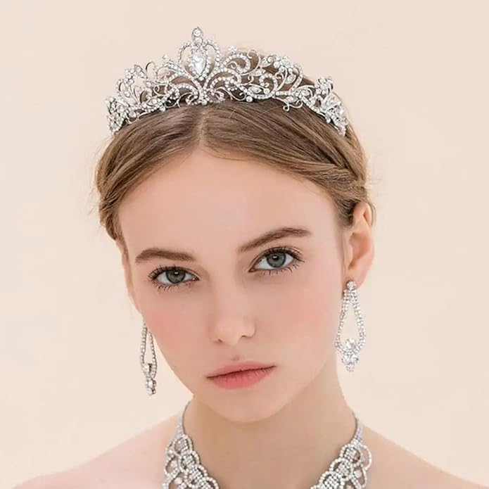 Tiara for Women Elegant Princess Crown with Combs Silver Crystal Tiara Crowns for Women Girls Tiaras for Women Bridal Wedding