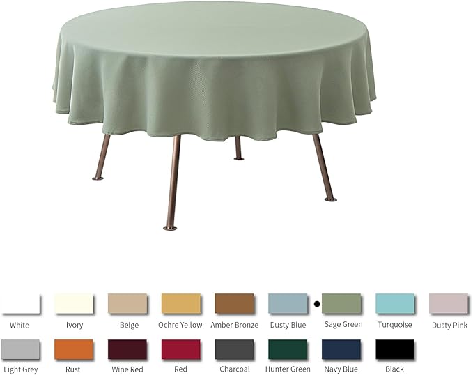 maxmill Round Textured Tablecloth Spill-Proof Wrinkle Free Soft Jacquard Table Cloth for Circular Table Cover, for Dining Room Buffet Banquet Parties Holiday Dinner, 70 Inch, Sage Green