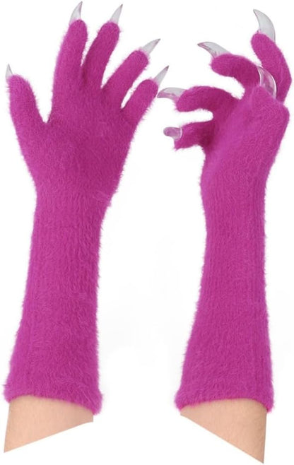 Faux fur wolf paw gloves with non-slip cat pad three-piece set, suitable for cosplay, Christmas, and Halloween party costumes