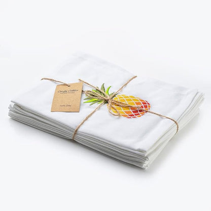 Pineapple Embroidered Cotton Dinner Napkins - 18x18 in Washable, Absorbent Reusable Napkins - Spring Easter Basket Decor - Pack of 6