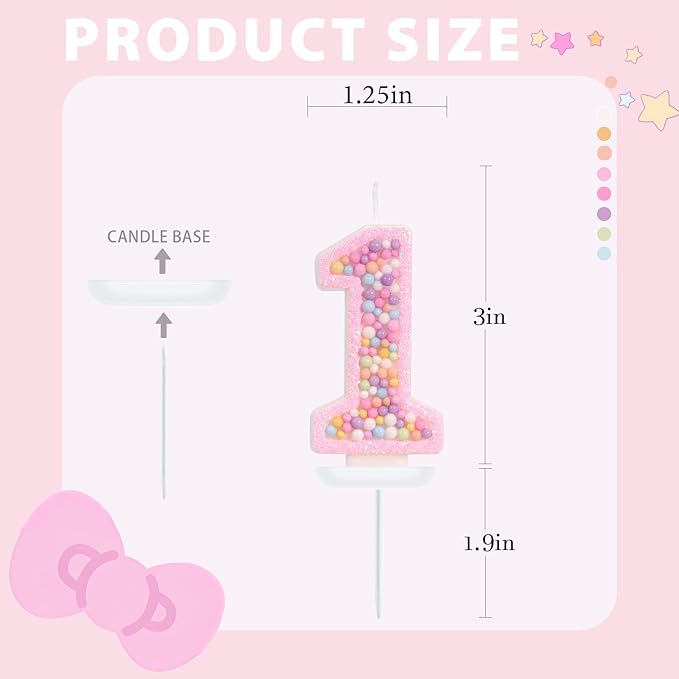 Sweet One Birthday Candles for Girls - Number 1 Candle, First Birthday Decorations for Girl, Fairy Cake Decorations, Colorful Macaron Candles for One Cake Topper (Pink)