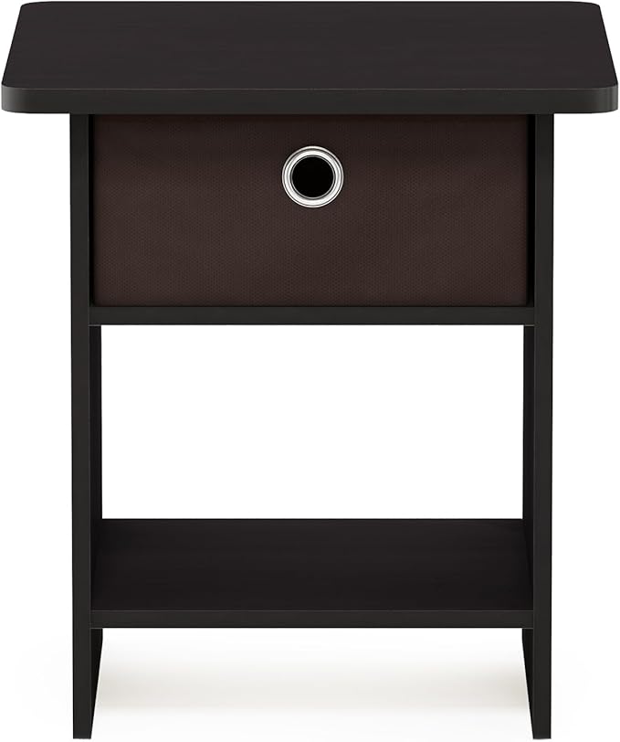 Furinno Dario End Table / Side Table / Night Stand / Bedside Table with Bin Drawer, 1-Pack, Dark Walnut