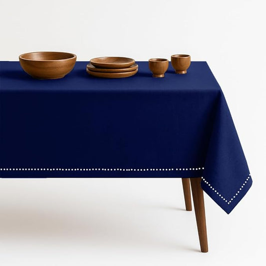 Indigo Blue 100% Cotton Tablecloth, Table Cover 52x70 Inch, Fits 4-6 Seats, Soft, Durable, Washable, Wrinkle Resistant, Rectangle Table Cloth for Dining, Birthdays, Summer Gatherings