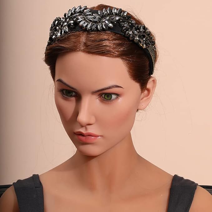 Rhinestone Headbands for Women, Baroque Crystal, Jeweled Decorative Headbands for Girls. (Black)