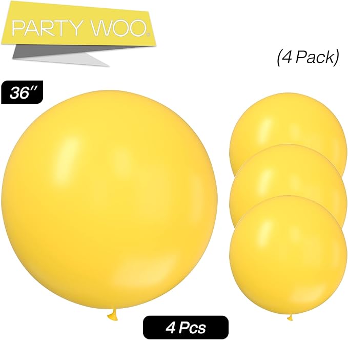 PartyWoo Yellow Balloons 4pcs 36 Inch Yellow Latex Helium Balloons for Birthday Baby Shower Graduation Sunflower Anniversary Engagement Bee Hawaiian Beach Lemon Theme Party Decorations Yellow-Y55