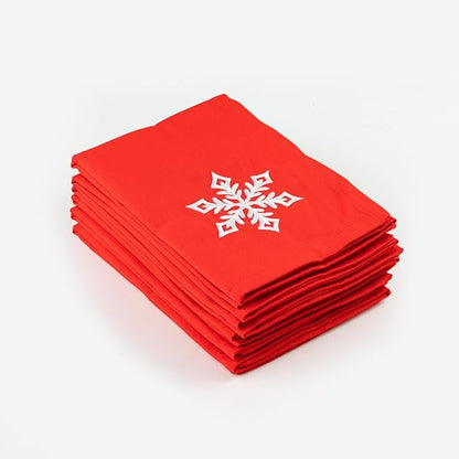 Christmas Cloth Napkins White Dining Table Dinner Napkins| Washable Cotton Napkins Easter Basket Decor|Snowflakes Embroidered 18x18 in Red Pk of 6 Cocktail Party Napkins