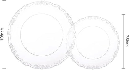 U-QE 100 Pieces Clear Plastic Plates - Clear Disposable Plates - Premium Hard Plastic Plates for Party, Holiday and Party Use Including 50 Dinner 10 '' & 50 Dessert Platos 7.5 ''
