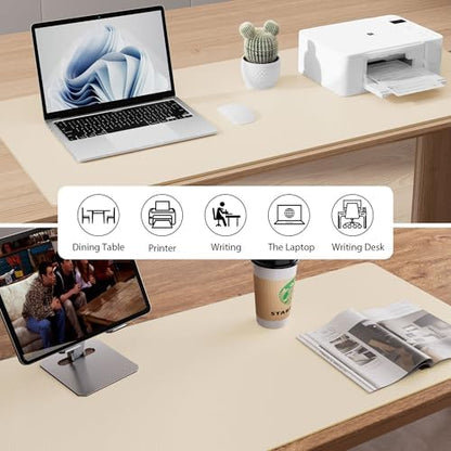 Aothia Faux Leather Desk Mat - Non-Slip PU Leather Desk Blotter, Waterproof Writing Surface, Large Desk Pad for Office & Home (Beige, 55" x 17")