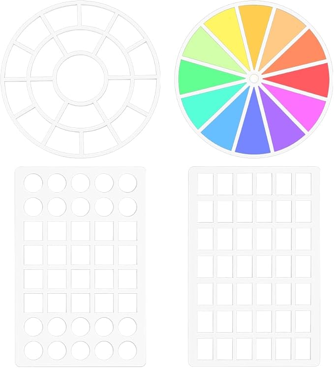 BENECREAT 4Pcs Color Wheel Template, 2 Styles Acrylic Drawing Stencils, Swatching Template Stencil for Color Correction Fabric Scrapbook Walls Crafts Home Decoration Arts Paper