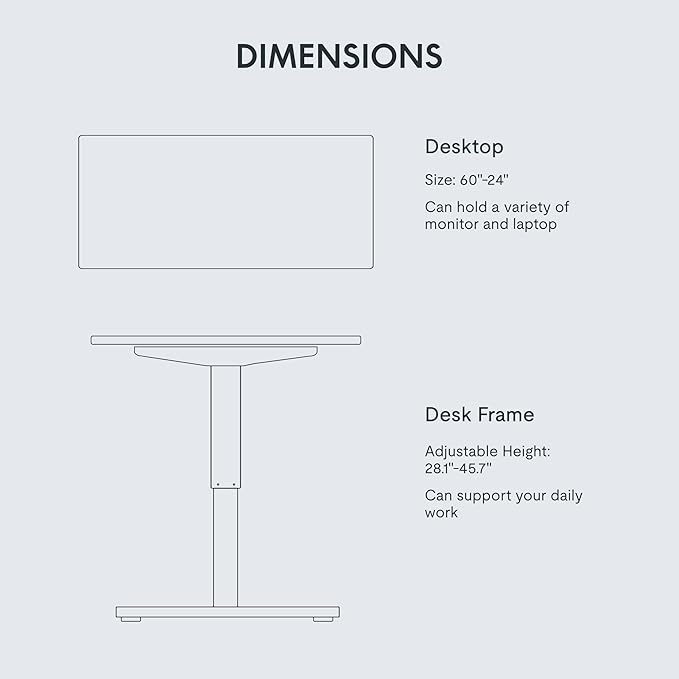 FLEXISPOT EN1 One-Piece Standing Desk with 1-Inch Thick Desktop, 60"x24" Electric Height Adjustable Desk for Home Office & Multi-Device Workstations, White