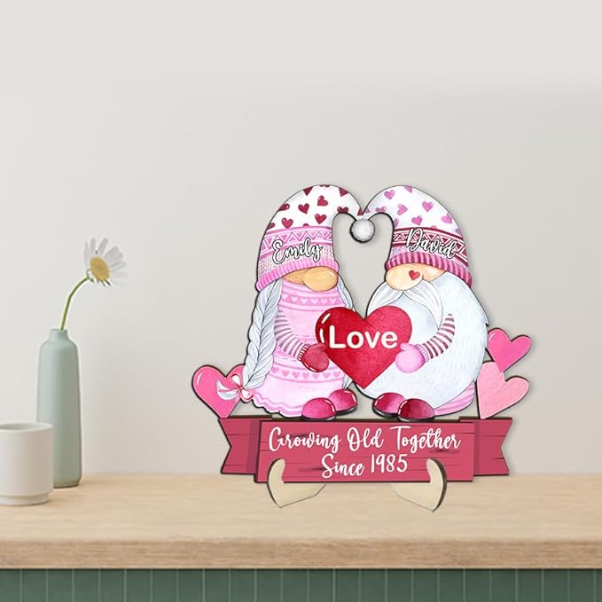 Growing Old Together Gnomes Wooden Plaque, Personalized Gifts for Him Her Husband, Custom Wood Sign Anniversary Couples Gift, Valentine Christmas Gift For Parents, Grandparents Wall Decor Sign 22