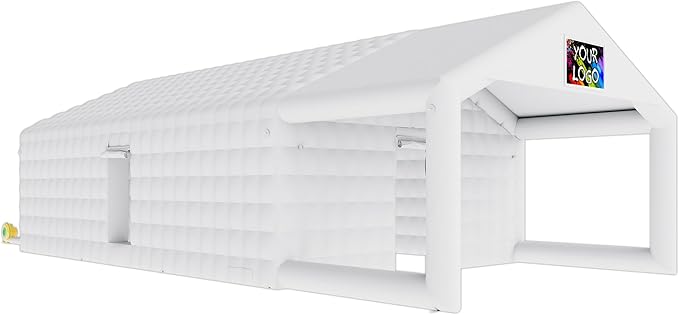 SPECRAFT 39x20x14 FT Large Inflatable Nightclub Tent for Adults with Pavilion Rest Area, Black Inflatable Night Club Gazebo with 2 Side Doors & Logo Area for Wedding, Birthday, Backyard Events, White
