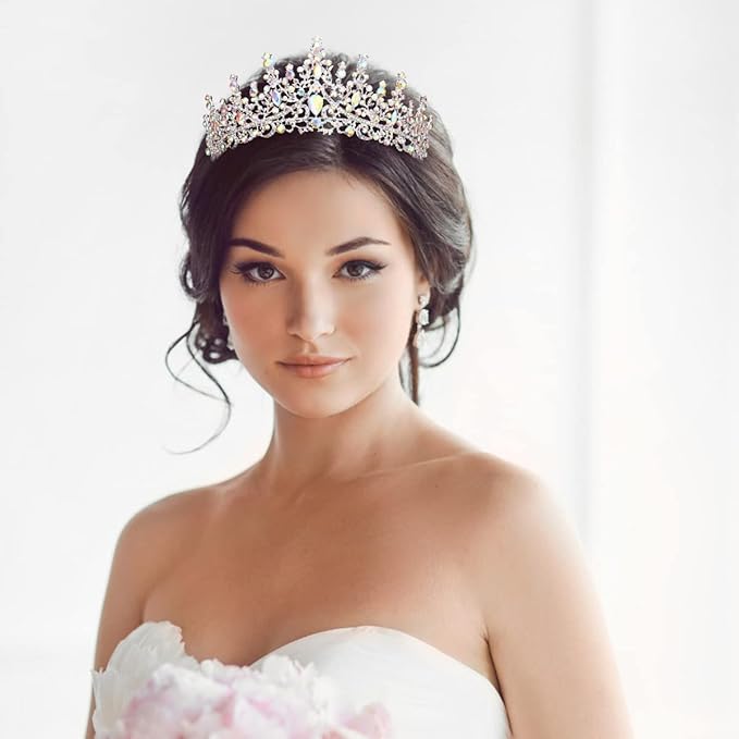 TOBATOBA AB Silver Wedding Tiara for Women Crystal Tiaras and Crowns for Women Wedding Tiaras for Bride Royal Queen Crown Headband Princess Quinceanera Headpieces for Birthday Prom Pageant Party