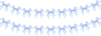 2pcs Bow Garland Banner, Ribbon Bow Party Decorations for Baby Shower Girls Bow Coquette Birthday Party Decor (Blue)