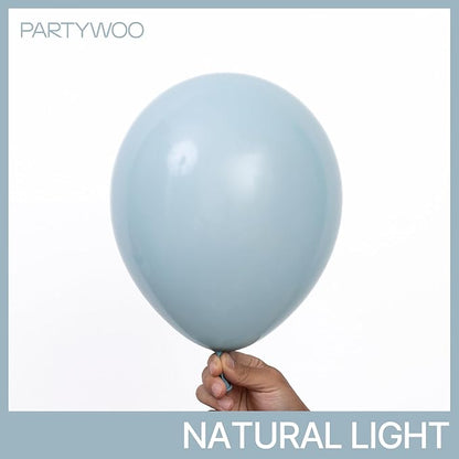 PartyWoo Dusty Blue Balloons 101pcs 12 Inch Light Blue Aqua Boho Latex Helium Balloons for Wedding Graduation Baby Shower Gender Reveal Bachelorette Birthday Under The Sea Party Decorations Blue-F28