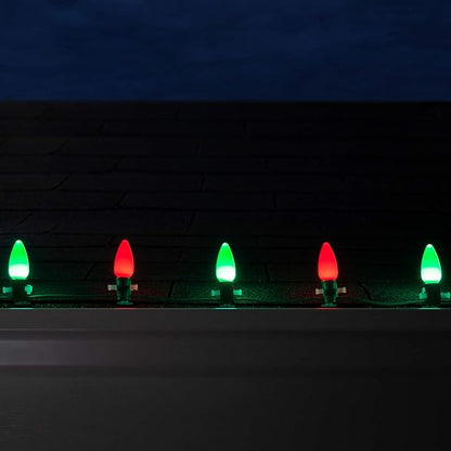 Wintergreen Lighting 100 C9 OptiCore LED Commercial Outdoor Christmas Lights – Heavy Duty Christmas String Lights; Green Wire (100 ft, Red/Green Smooth/Opaque)