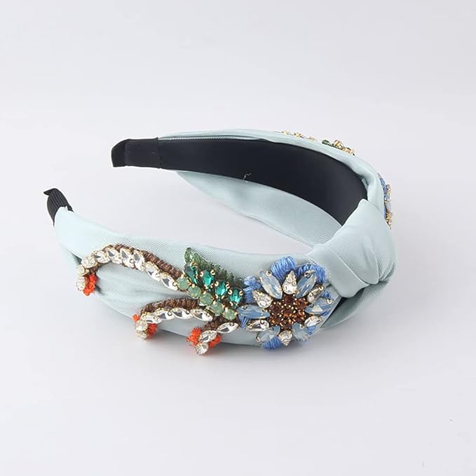Yusier Baroque Rhinestone Crystal Headband, Robin's Egg Blue - Women's Hair Accessories, Hair Hoop, Exquisite Embroidered Hairband, Satin Fabric, Comfortable Fit, Ideal for Travel, Party, Home, Work