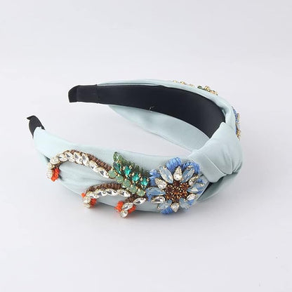 Yusier Baroque Rhinestone Crystal Headband, Robin's Egg Blue - Women's Hair Accessories, Hair Hoop, Exquisite Embroidered Hairband, Satin Fabric, Comfortable Fit, Ideal for Travel, Party, Home, Work