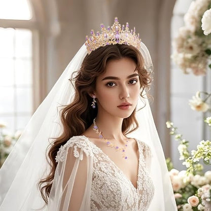 Kamirola Tiaras and Crowns for Women,Tiaras Earrings Necklace, Crystal Bridal Jewelry Set (TR48)