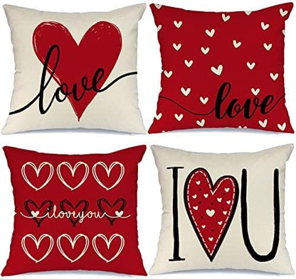 GEEORY Valentines Day Pillow Covers 18x18 Set of 4 Love Heart Valentines Day Decor Throw Pillows Decorative Cushion Cases for Sofa Couch Valentine Decorations