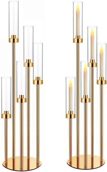 35in 2 Set Gold Candelabra Candle Centerpieces for Tables Candlesticks Holder Wedding Centerpieces Table Decorations Acrylic lampshade Fit 0.9" LED Candle