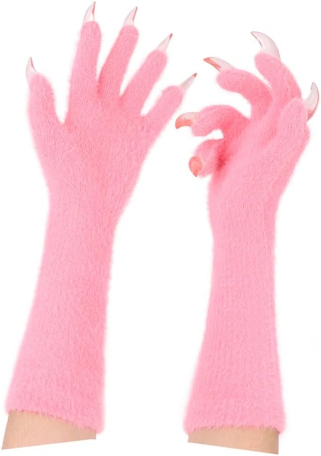 Faux fur wolf paw gloves with non-slip cat pad three-piece set, suitable for cosplay, Christmas, and Halloween party costumes