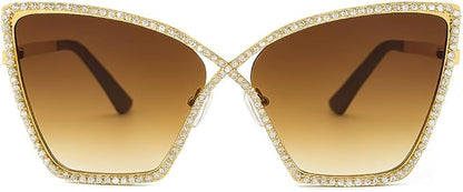 bullabulling Vintage 90s Rimless Rhinestone Sunglasses Fashion Rhombus Crystal diamond Y2K Candy Color Cat Eye Party Glasses