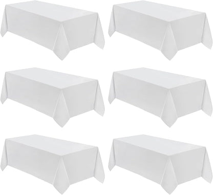 VidaFete Table Cloth 6 Pack 90 * 132inch Rectangle Tablecloth Polyester, Stain Wrinkle Resistant Polyester Dining Table Cover for Kitchen Dinning Party Wedding Rectangular Tabletop Decoration(White)