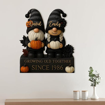 Growing Old Together Gnomes Halloween Wooden Sign, Gifts for Him Her Wife Husband, Personalized Plaque Couples Gift, Valentine Christmas Gift For Parents, Grandparents Gothic Decorations Sign 35