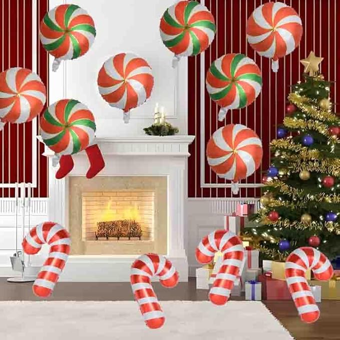 Christmas Ballooons Set Lollipop Windmill Balloons Colorful Candy Cane Swirl Balloons for Christmas-Themed Party Birthday Party Supplies Decorations 12 PCS