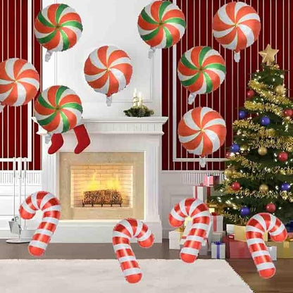 Christmas Ballooons Set Lollipop Windmill Balloons Colorful Candy Cane Swirl Balloons for Christmas-Themed Party Birthday Party Supplies Decorations 12 PCS
