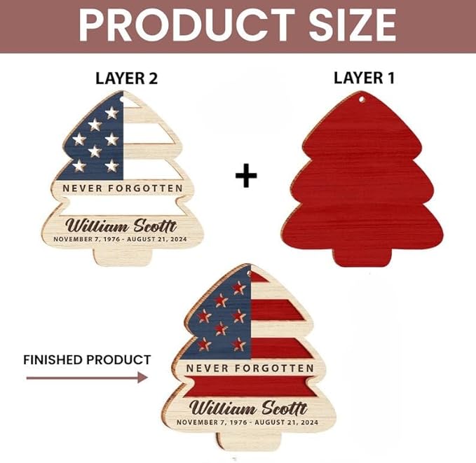 Custom Military Christmas Ornaments, Personalized Patriotic Christmas Tree Decorations, American Flag Ornament, Holiday Xmas Gifts for Veterans, Soldiers