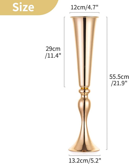 NUPTIO Gold Tall Centerpiece Table: 21.9" Trumpet Vases for Wedding Metal Flower Stand for Party Decorations Set of 10