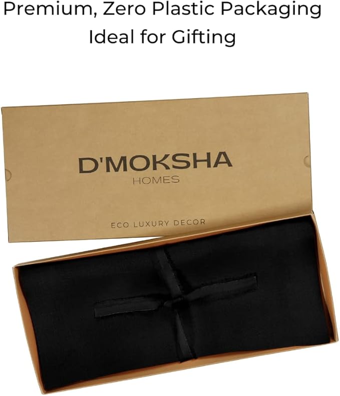 D'Moksha Homes Linen Black Table Runner 60 Inches - 100% Pure Linen Short Table Runner 14 x 60 Inch for Coffee Tables, Dresser, Winter, Christmas, Holiday - Machine Washable