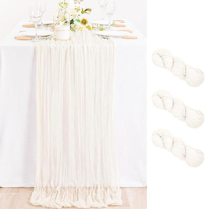 MLMC 3 Pack Ivory White Table Runner Rustic Gauze Cheesecloth Table Runner 10ft Cheese Cloth Centerpiece Decor 35x120 Inches for Wedding Dessert Anniversary Bridal Baby Shower Christmas Winter Decor