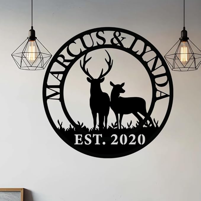 Personalized Deer Couple Metal Sign,Custom Deer Hunting Metal Wall Plaque, Rustic Hunting Lodge Wall Art, Custom Wildlife Gift for Men, Gift for Couples Anniversary, Family, Hunters, Nature Lovers