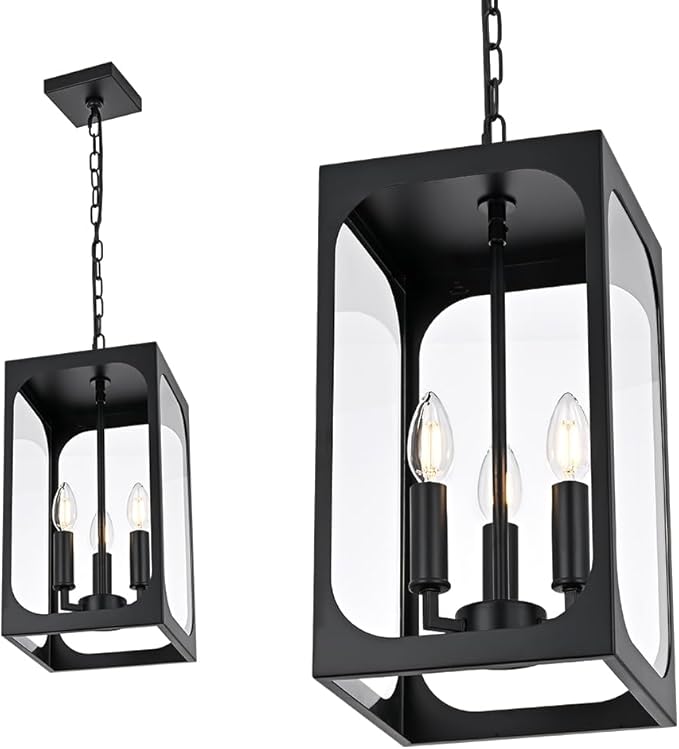 BONLICHT Outdoor Pendant Light 3 Light Modern Outside Chandelier Adjustable Black Exterior Ceiling Hanging Lantern with Clear Glass,Farmhouse Outdoor Pendant Lighting Fixture for Front Door Porch Yard