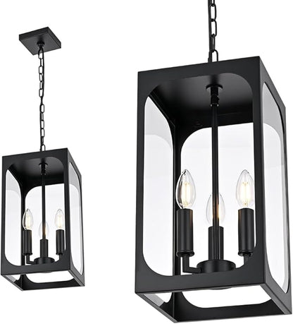 BONLICHT Outdoor Pendant Light 3 Light Modern Outside Chandelier Adjustable Black Exterior Ceiling Hanging Lantern with Clear Glass,Farmhouse Outdoor Pendant Lighting Fixture for Front Door Porch Yard
