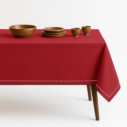 Red Cotton Tablecloth, Table Cover 52x70 Inch, Fits 4-6 Seats, Soft, Washable, Wrinkle Resistant, Rectangle Table Cloth for Dining, Anniversaries, Festive Gatherings, Family Dinner