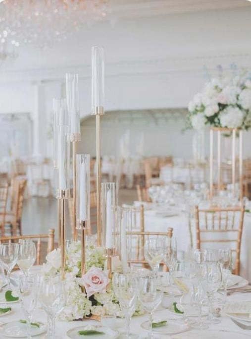 35in 8 Set Gold Candelabra Candle Centerpieces for Tables Candlesticks Holder Wedding Centerpieces Table Decorations Acrylic lampshade Fit 0.9" LED Candle