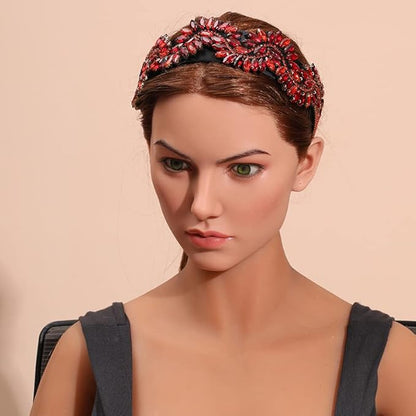 Rhinestone Headbands for Women, Baroque Crystal, Jeweled Decorative for Girls & Women (Red)