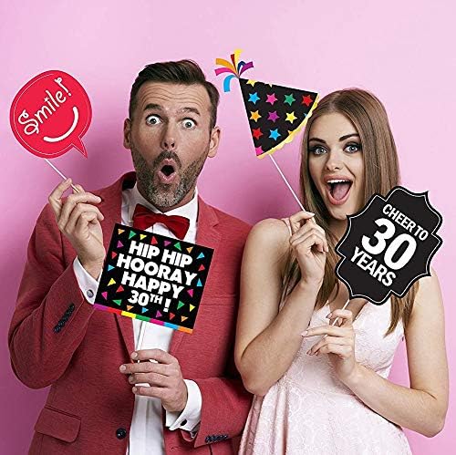 30th Birthday Photo Booth Party Props - 40 Pieces - Funny 30th Birthday Party Supplies, Decorations and Favors