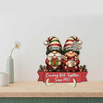 Growing Old Together Gnomes Wooden Plaque, Personalized Gifts for Him Her Husband Wife, Custom Wood Sign Anniversary Couples Gift, Christmas Gift For Parents, Grandparents Decorations Sign 25