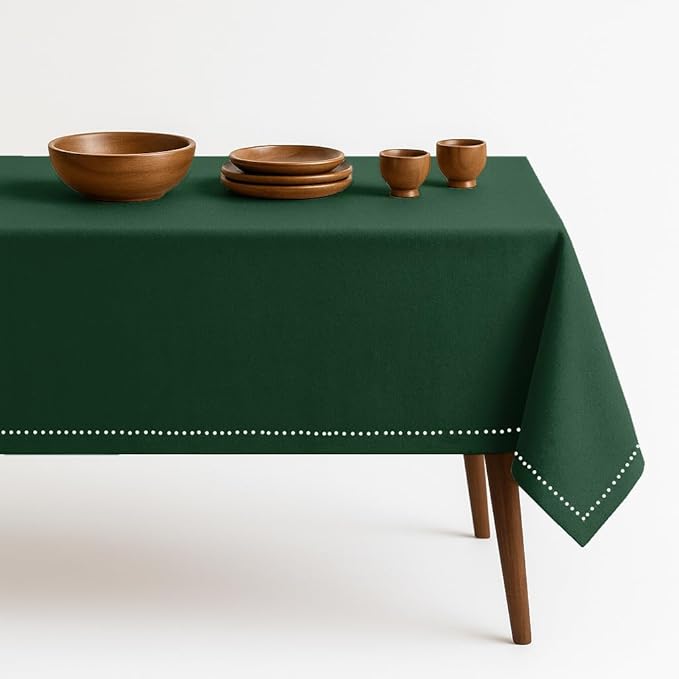 Forest Green Cotton Tablecloth, Table Cover 52x70 Inch, Fits 4-6 Seats, Soft, Durable, Washable, Wrinkle Resistant, Rectangle Table Cloth for Dining, Christmas, Winter Celebrations