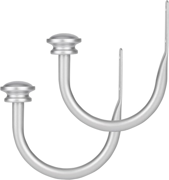 TONIAL Curtain Holdbacks 2 Pack, Decorative Window Drapery Tiebacks for Wall with Small Finials (1 Pair/2 Pack), Silver