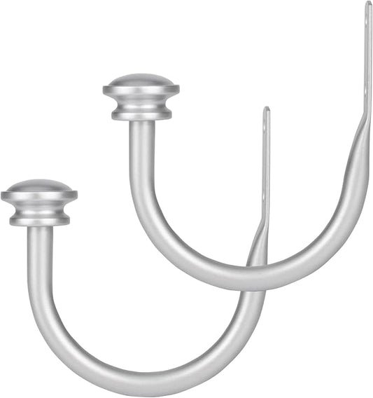 TONIAL Curtain Holdbacks 2 Pack, Decorative Window Drapery Tiebacks for Wall with Small Finials (1 Pair/2 Pack), Silver