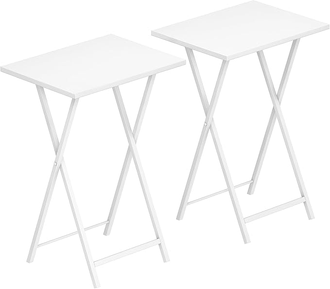 HOOBRO Folding TV Tray Tables, Set of 2 Side Table for Small Space, Industrial Snack Tables for Eating at Couch, Stable Metal Frame, Easy Assembly, Space Saving, White WW25BZ01N1