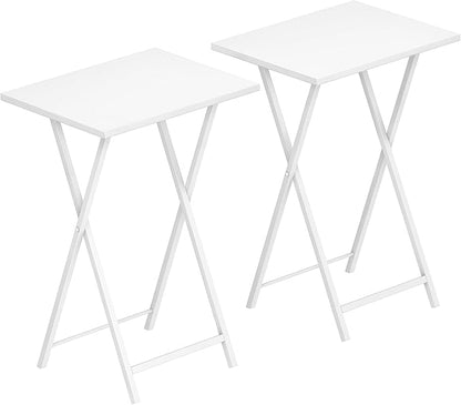HOOBRO Folding TV Tray Tables, Set of 2 Side Table for Small Space, Industrial Snack Tables for Eating at Couch, Stable Metal Frame, Easy Assembly, Space Saving, White WW25BZ01N1